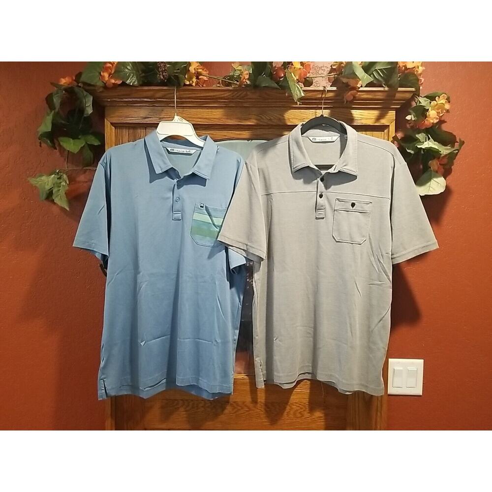Lot of 2 Travis‎ Matthew Polo Shirts Men's Size Large Blue and Grey Short Sleeve